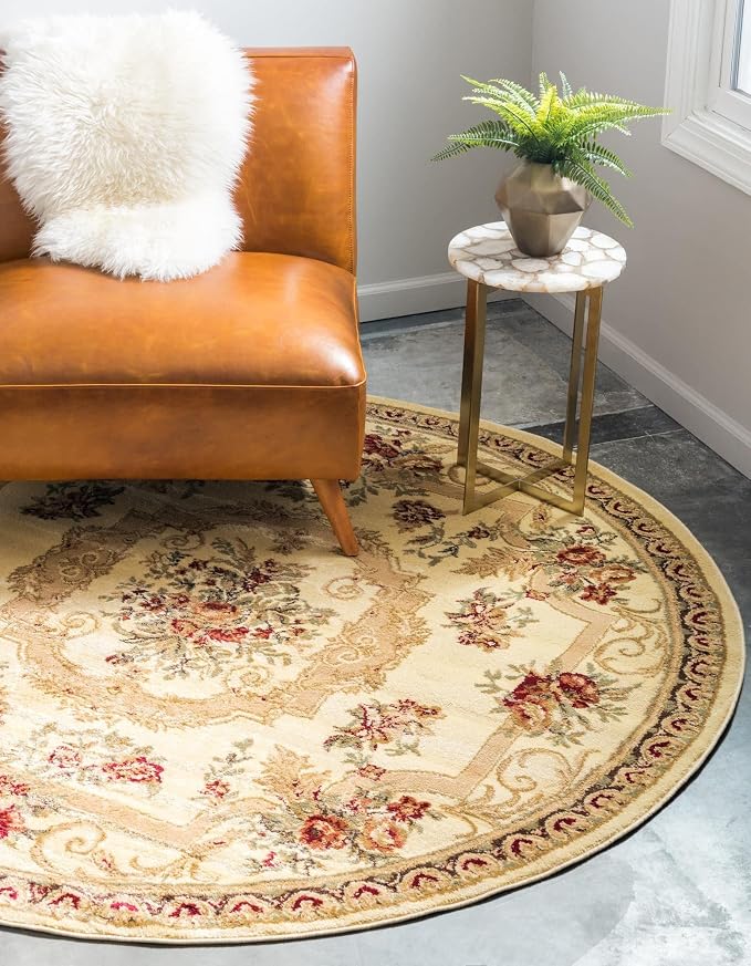 Rugs.com Chateau Collection Rug – 6 Ft Round Cream Medium Rug Perfect - Image 6