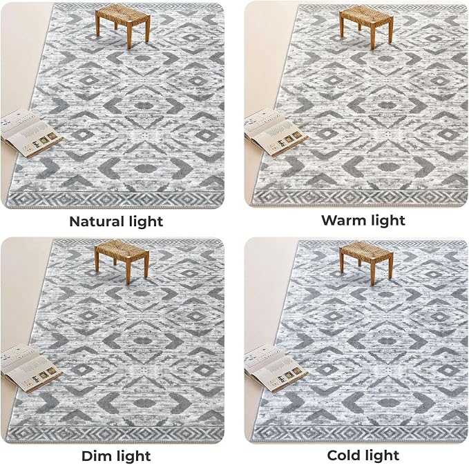 KILOCOCO Boho Entryway Rug 3x5 Area Rug Washable Non Slip Grey Throw Rugs Soft - Image 2