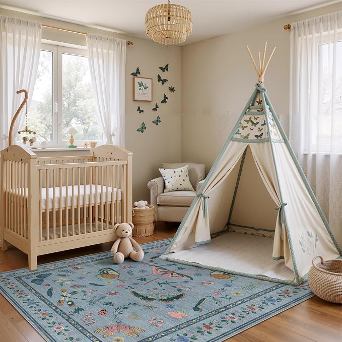 5x7 Washable Area Rug with Insect Print - Image 7