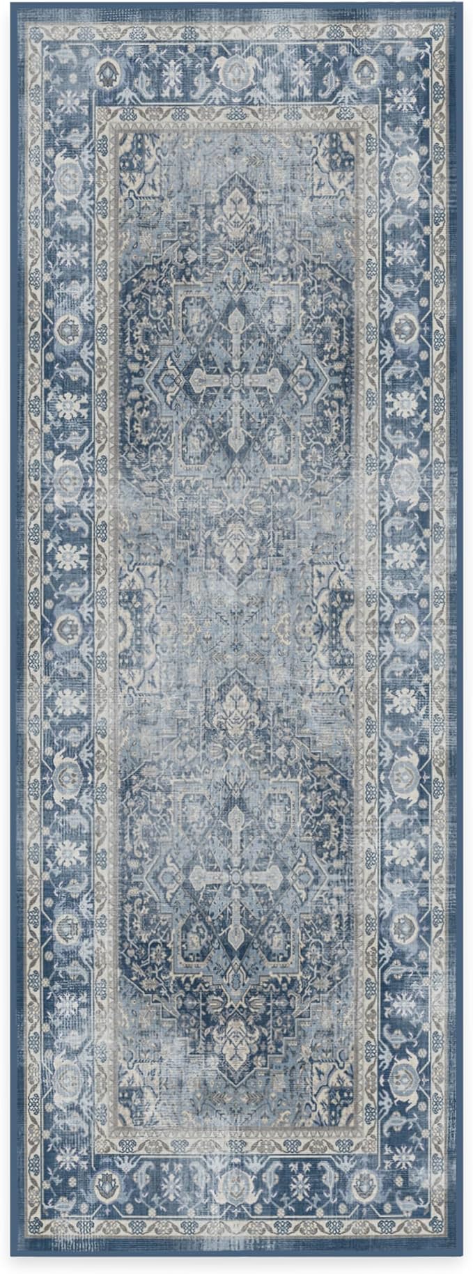 RUGGABLE Washable Vintage Runner Rug – Kamran Admiral Blue 2.5x7, - Image 2