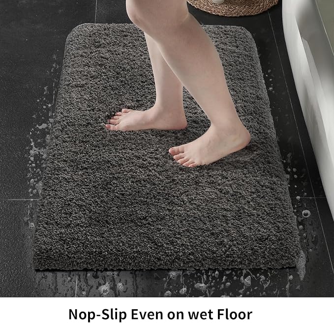 Bathroom Rugs 24x48 Non Slip Dark Grey Fluffy Bath Mat - Image 4