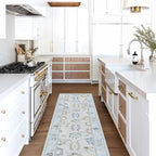 Fame Living Cream Blue Oushak Runner Rug, Modern Runners, Small Rugs, Short - Image 2