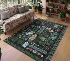Floral Boho 5x7 Area Rugs for Living Room, Botanical Black Washable Bedroom Rug by Zealude