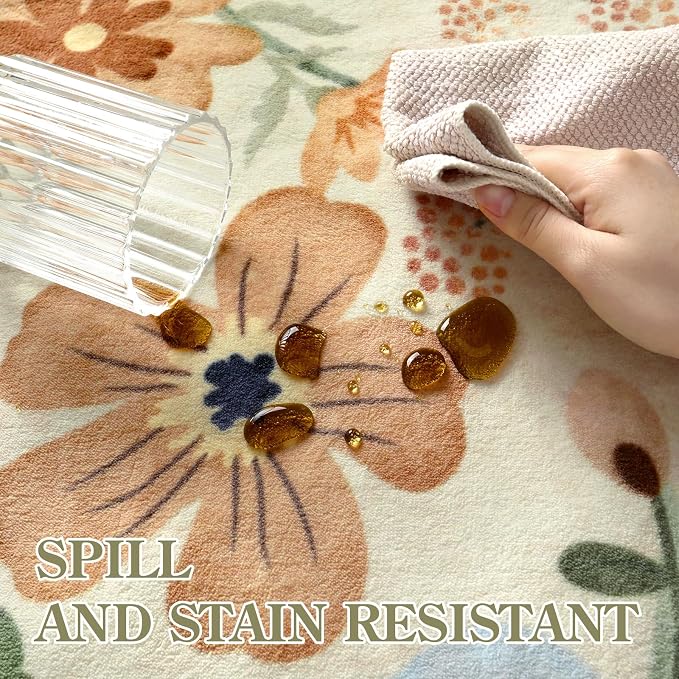 Lahome Floral Round Area Rugs, Washable Small Round Rug 3ft Non-Slip, Soft Boho - Image 6