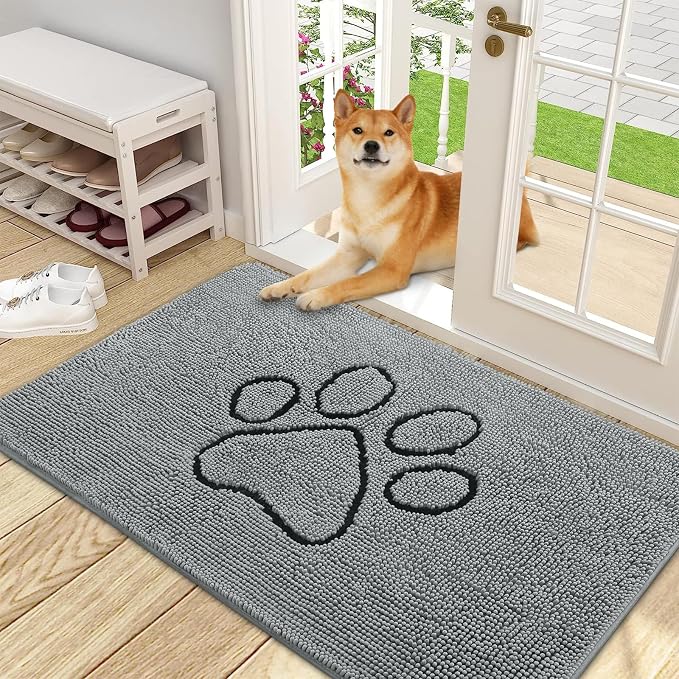 OLANLY Dog Door Mat for Muddy Paws 48x30, Paw Print Design, Absorbs Moisture by OLANLY