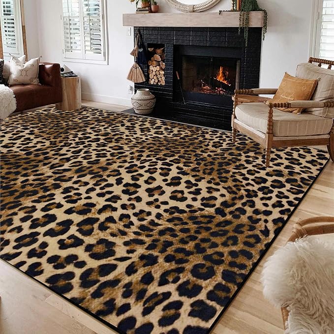 Leopard Rug 5x7 Washable Animal Print Rug Living Room Large Carpet Soft Non-Slip - Image 7