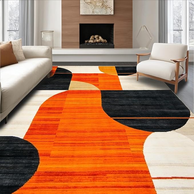 Flatwoven High Traffic Area Rug 6x9, Copper Black Orange Geometric Abstract by ODIKA