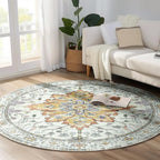 Area Rugs 4ft Washable Non-Slip, Floral Vintage Distress Print Pattern - Image 2
