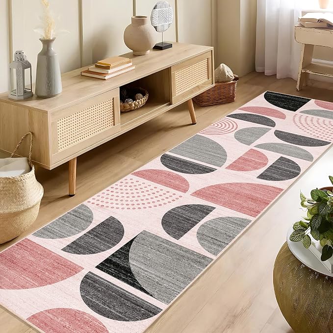 MUJOO Pink Runner Rug Washable, Boho 2x8 Area Rugs - Image 3