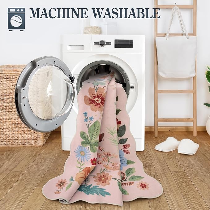 Lahome Floral Pink Rugs for Entryway, 2X3 Washable Kitchen Rug Non Slip - Image 4