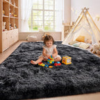 Tie-Dyed Black Grey Shaggy Rugs Fluffy Carpets, Indoor Modern Plush Area Rugs - Image 6