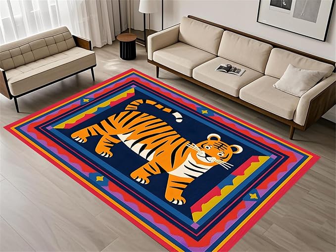 Cartoon Tiger Area Rug, Tiger Theme Decorative Rug Suitable by Unknown
