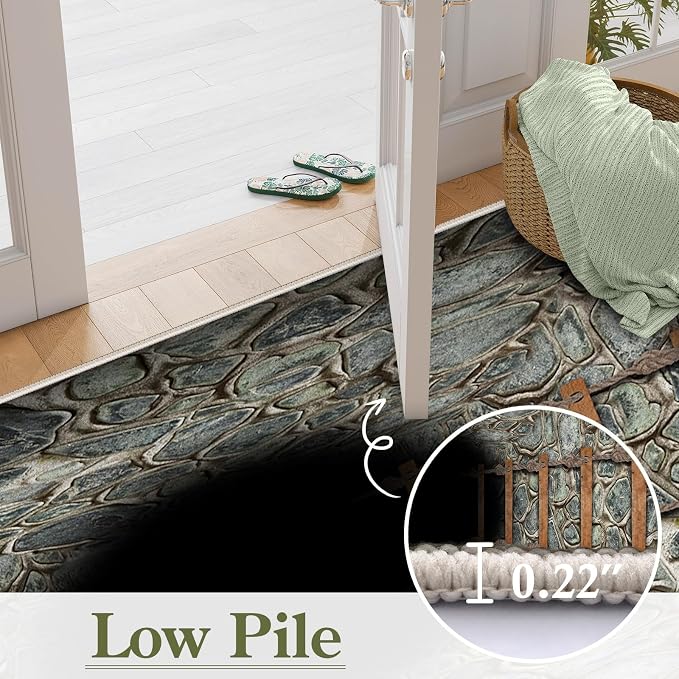 3D Deep Abyss Canyon Indoor Rug, Stone Built Cave Wooden Ladder Carpet - Image 6