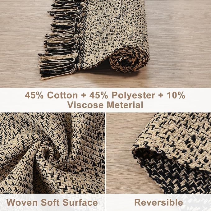 Collive Hallway Runner Rug, 2x5 Washable Natural/Black Modern Entryway Runner - Image 3