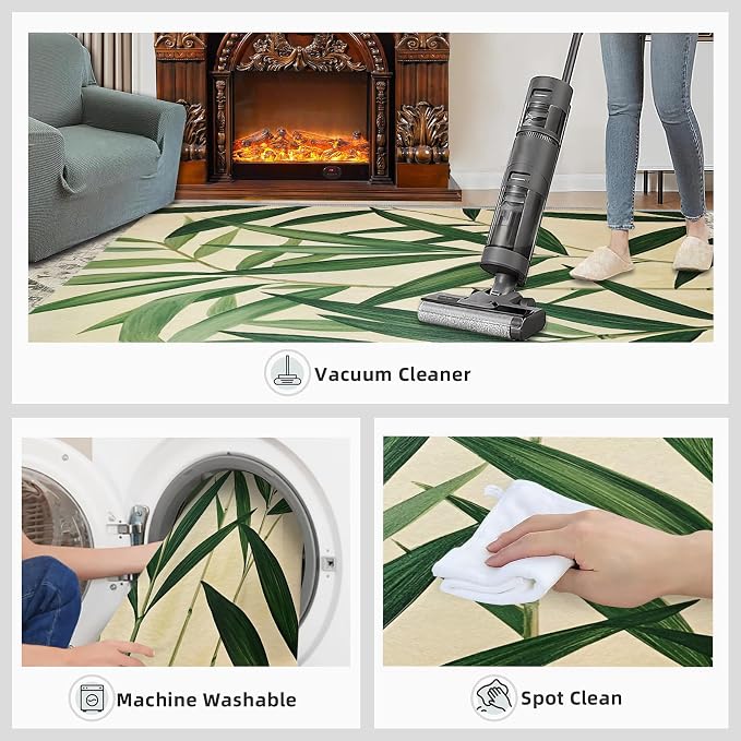 3x5 Bamboo Leaves Dorm Rug - Image 7