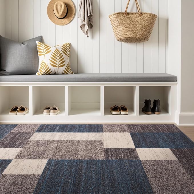 Rugshop Contemporary Blue Geometric Boxes Non-Slip Area Rug Non-Shedding - Image 10