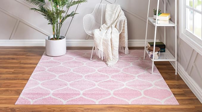 Rugs.com Lattice Frieze Collection Rug – 6' Square Light Pink Medium Rug Perfect - Image 3