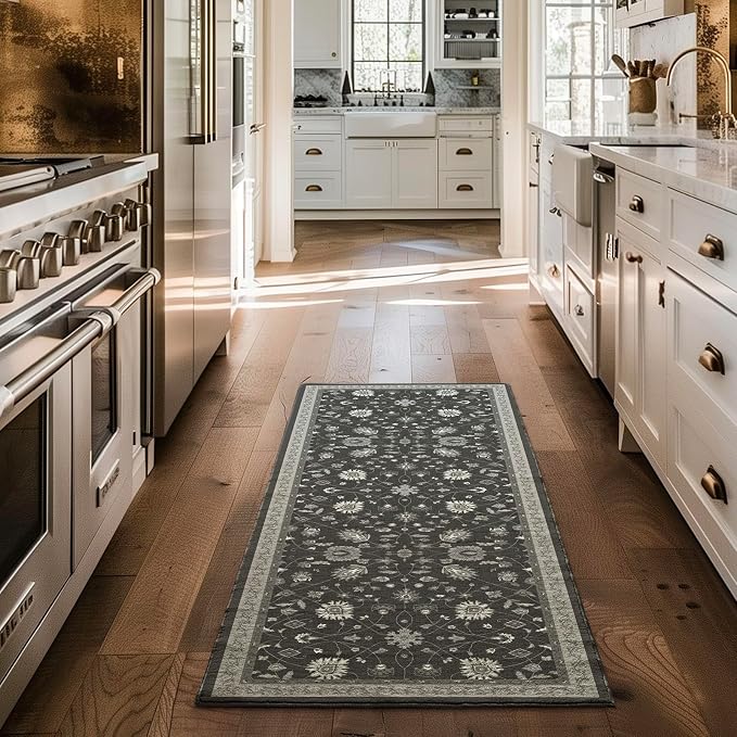EVERGRACE Hallyway Area Runner Rugs 2x6, Boho Floral Faux Wool Indoor Outdoor - Image 2