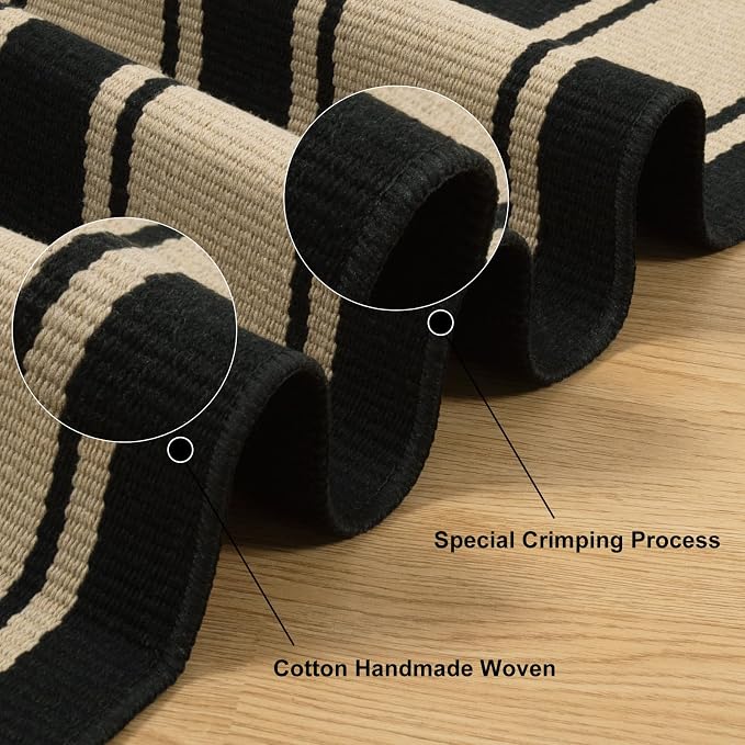Striped Outdoor Rug 3'x5', Cotton Hand Woven Rug Front Door Mat, Washable - Image 3