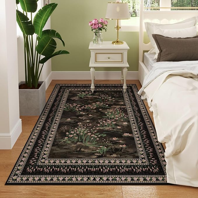 Rugcomf 4x6 Rug for Bedroom Impressionist-Style Vintage Washable Rugs Non Slip - Image 3