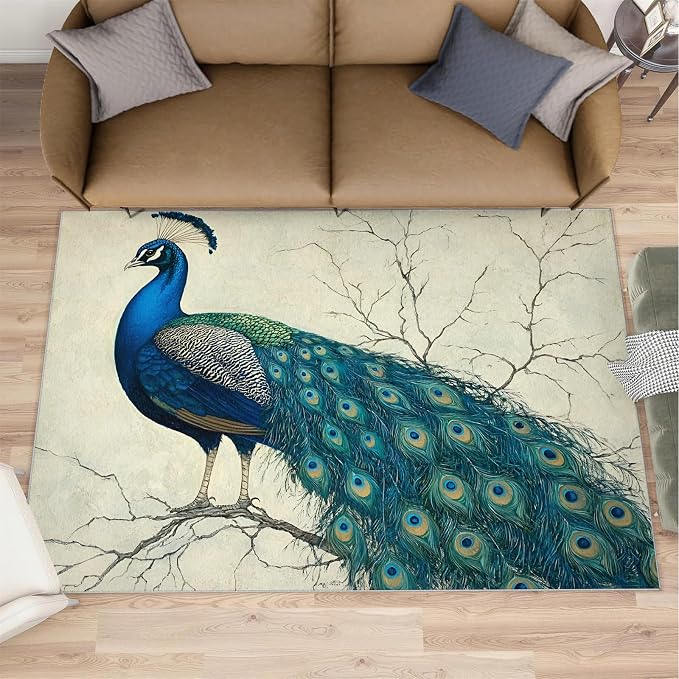 Peacock Area Rug 6x8-6x8 Rug, Peafowl Rugs - Image 2