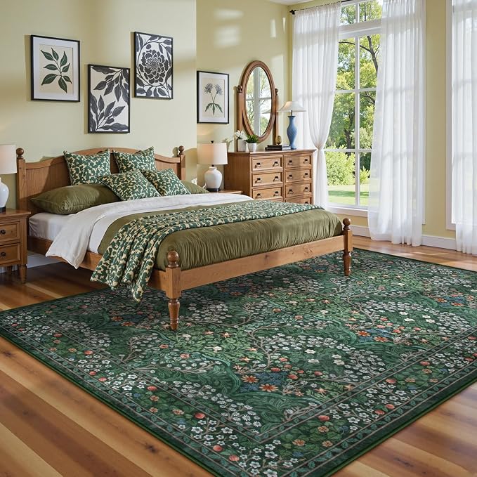 Lahome Floral Washable 6x9 Area Rugs, Soft Green Bedroom Rug - Image 3