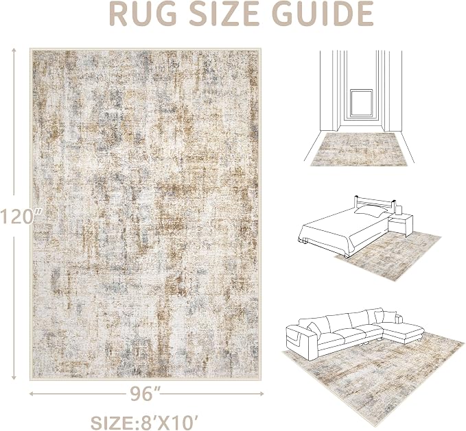 Area Rugs 8x10 Living Room: Washable Rug Modern Abstract Large Rugs Soft Non - Image 2