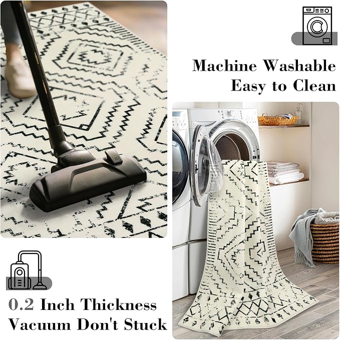 Wonnitar Moroccan Washable Rugs 5x7, Large White Tribal Area Rug - Image 4