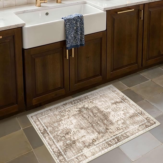 Area Rug 2x3 Doormat, Machine Washable Low Pile Vintage Rugs, Small Lightweight - Image 3