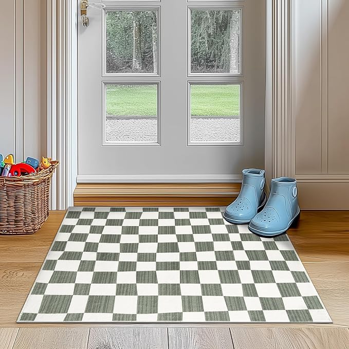 jinchan 2x3 Kids Area Rug Washable Indoor Entryway Doormat Modern Checkered by JINCHAN