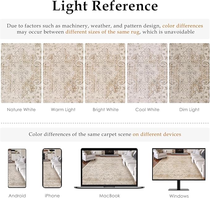 10x12 Beige Area Rug Vintage Living Room Bedroom Washable Carpet Non-Slip Soft - Image 8
