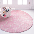 Rugs.com Lattice Frieze Collection Rug – 8' Round Light Pink Medium Rug Perfect by Rugscom
