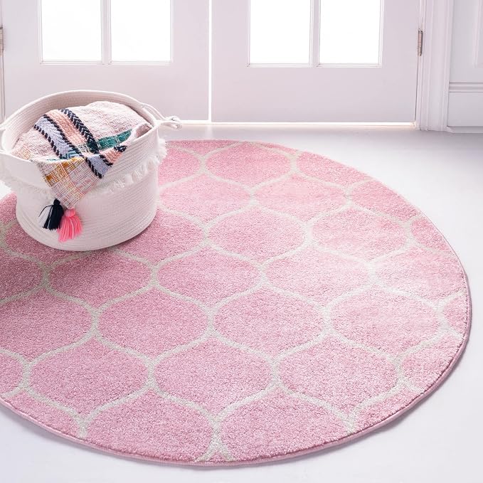 Rugs.com Lattice Frieze Collection Rug – 8' Round Light Pink Medium Rug Perfect by Rugscom