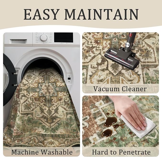 4x6 Machine Washable Area Rug for Living Room, Kids and Pets Friendly for - Image 5
