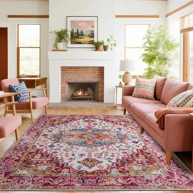Large Area Rugs 8x10 for Living Room, Washable Vintage Rugs -Low Pile, Soft by Beglad