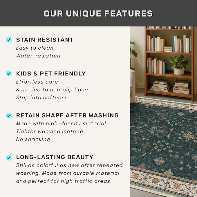 Dark Green Washable Kitchen Runner Rug, Stain Resistant Rugs - Image 7