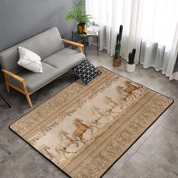 Horse Western Boho Ethnic Style Area Rug Washable Outdoor Rugs Anti-Slip Soft by Unknown