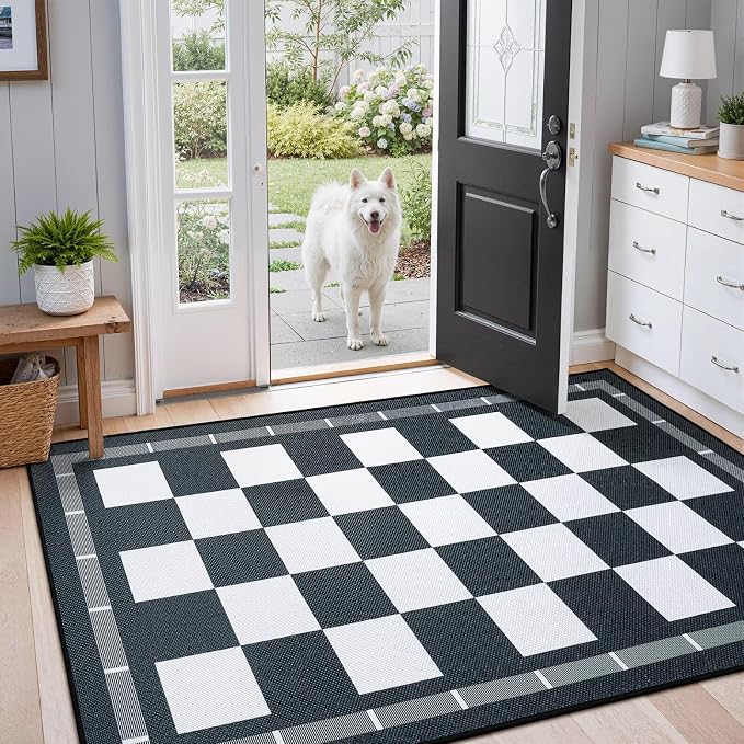 Vasofe Plaid 3x5 Outdoor Patio Rug, Checkered Jute Entryway Rugs, Washable - Image 5