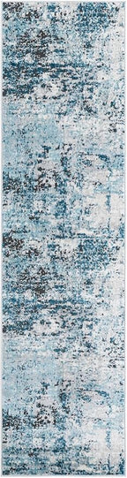Rugs.com Leipzig Collection Rug – 8 Ft Runner Blue Low-Pile Rug Perfect by Rugscom