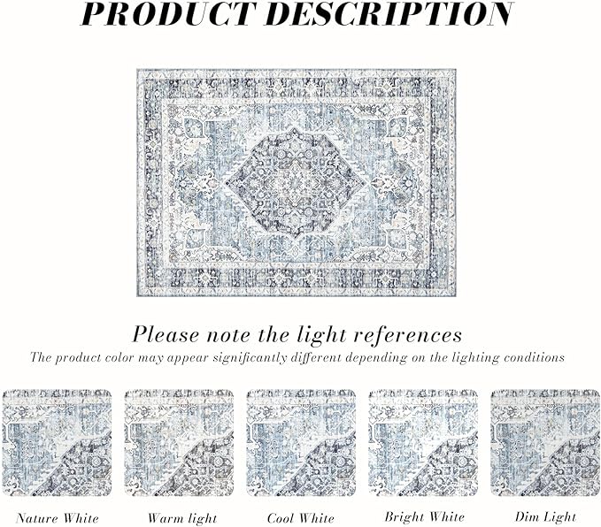 Area Rug 9×12, Large Vintage Boho Rug, Ultra-Soft Low Pile, Non Slip, Stain - Image 3