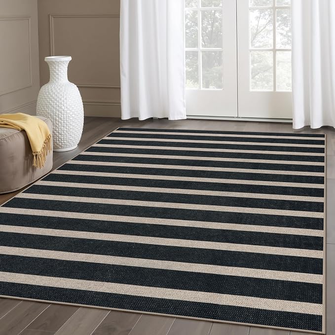 Lahome Striped Easy Jute Indoor Outdoor Rug, Washable Rugs 5x7 by Lahome