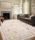 YIHOUSE Beige Floral Print Rugs, Moroccan Trellis 10x14 Washable Large Rug by YIHOUSE