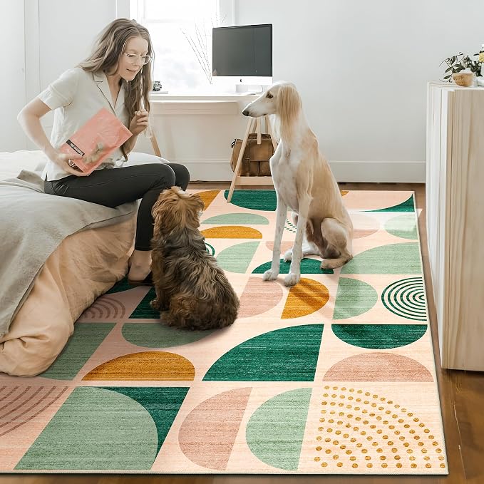 MUJOO Green Washable Rugs 9x12, Boho Area Rugs - Image 7