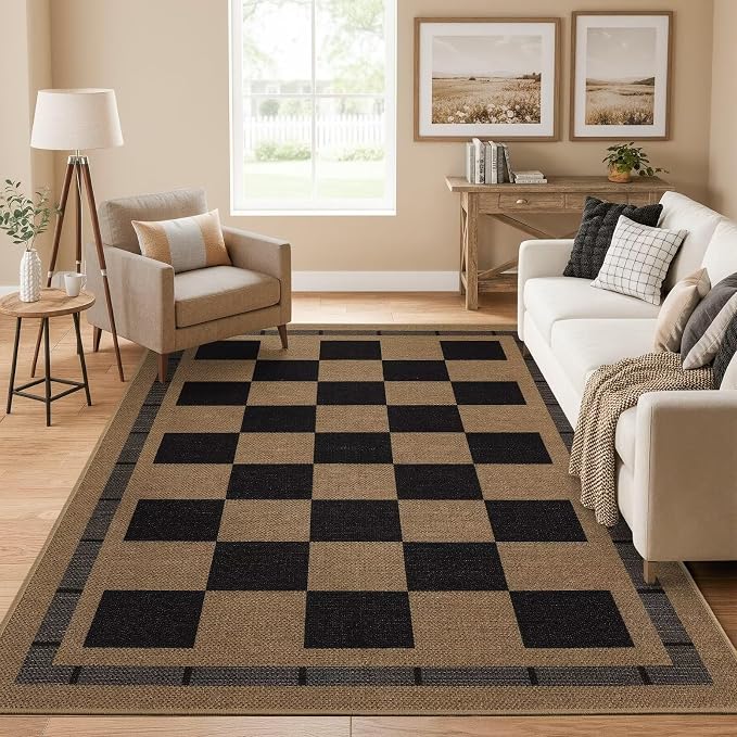 Vasofe 3x5 Plaid Rug, Jute Rugs, Washable Outdoor Indoor Checkered Carpets by VasofeSoftFluffyRugs