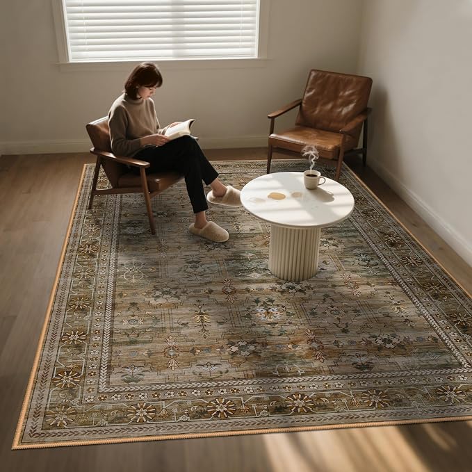 5x7 Washable Area Rug for Living Room Dining Room, Distressed Non Slip Vintage - Image 4