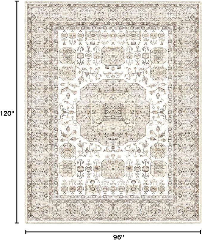 8x10 Area Rug Washable Living Room Carpet Bedroom Rug, Retro Accent Throw - Image 2