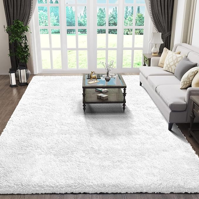 Ophanie 5x8 White Rugs for Living Room, Fluffy Fuzzy Plush Soft Carpets by Ophanie