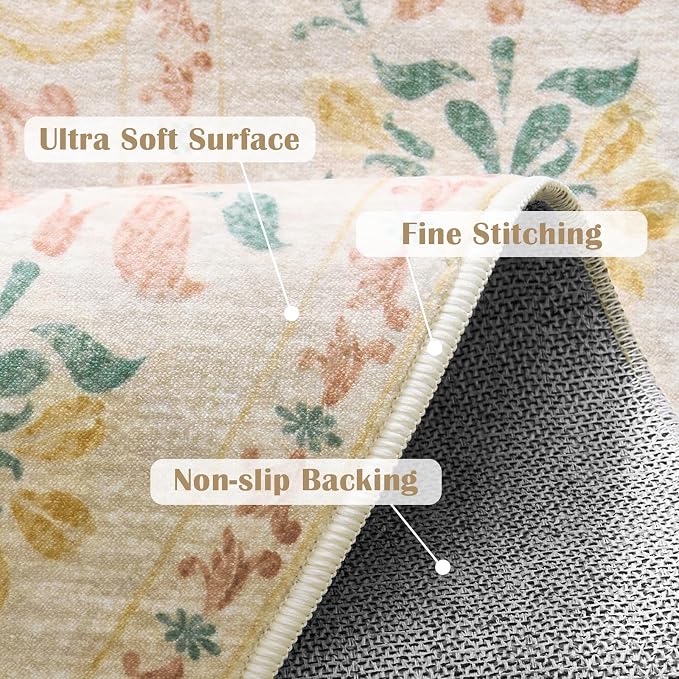 jinchan Round Rug 7ft Area Rug Vintage Floral Distressed Design Machine - Image 4