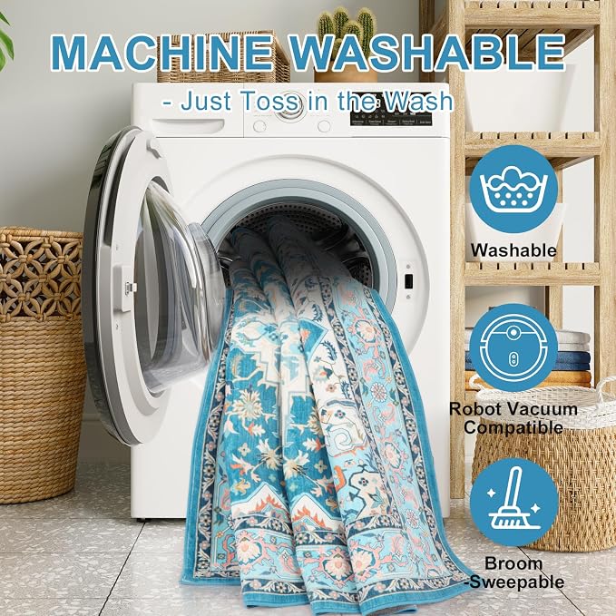 WILLSUN Washable Area Rugs, 4x6 Non-Slip Boho Large Area Rugs - Image 5