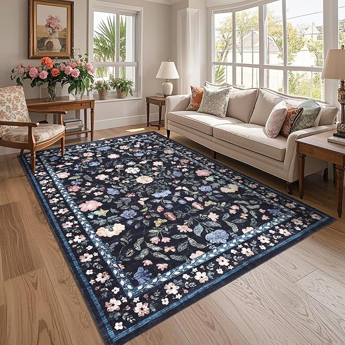 5x7 Washable Non-Slip Rug, Vintage Floral Area Rug - Image 3